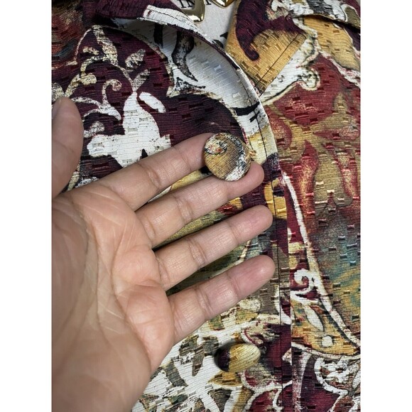 Chico's Silk Blend Floral Jacket Size 2 Large Button Front 3/4 Sleeve Pockets - Picture 3 of 13